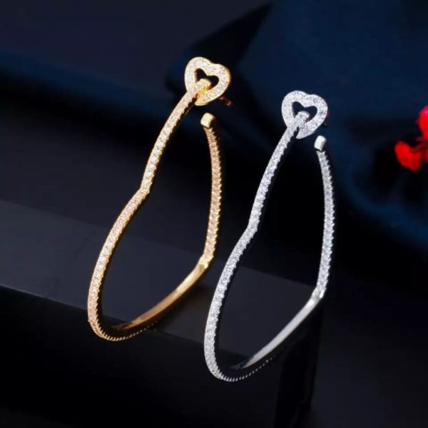 New Trendy White Cubic Zirconia Yellow Gold Silver Colour Love Heart Earing